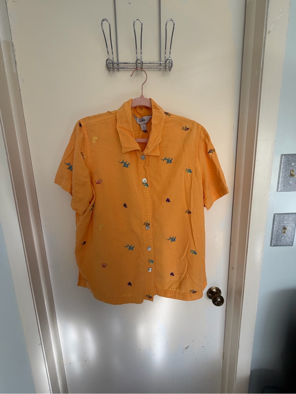 AKS Orange Short-Sleeve Embroidered fish Shirt
